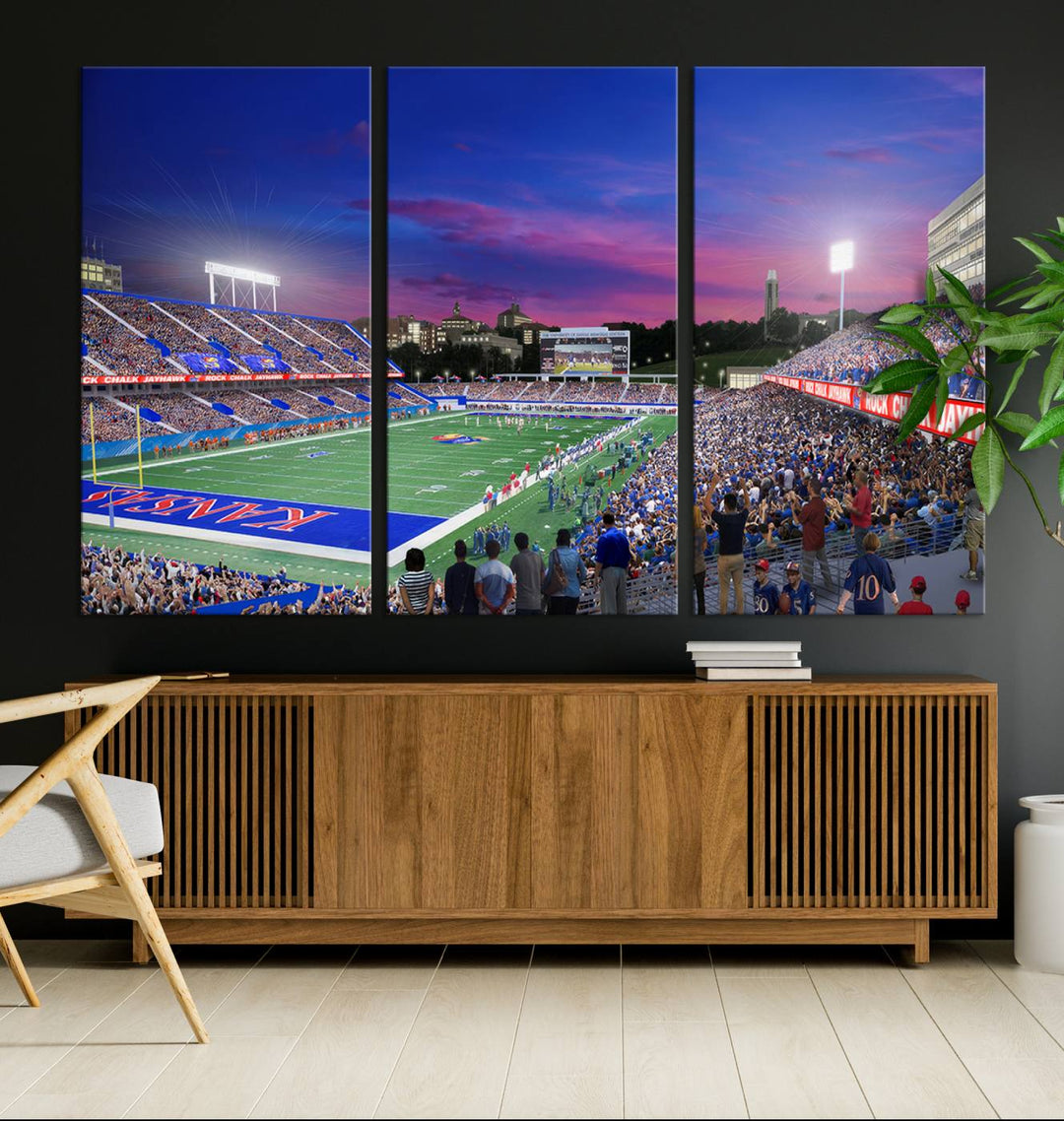 University of Kansas Jayhawks Football Team Print - Lawrence Kansas Memorial Stadium Wall Art Canvas Print