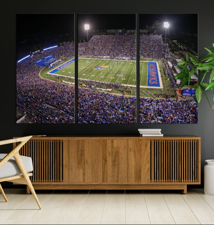 University of Kansas Jayhawks Football Team Print - Lawrence Kansas Memorial Stadium Wall Art Canvas Print