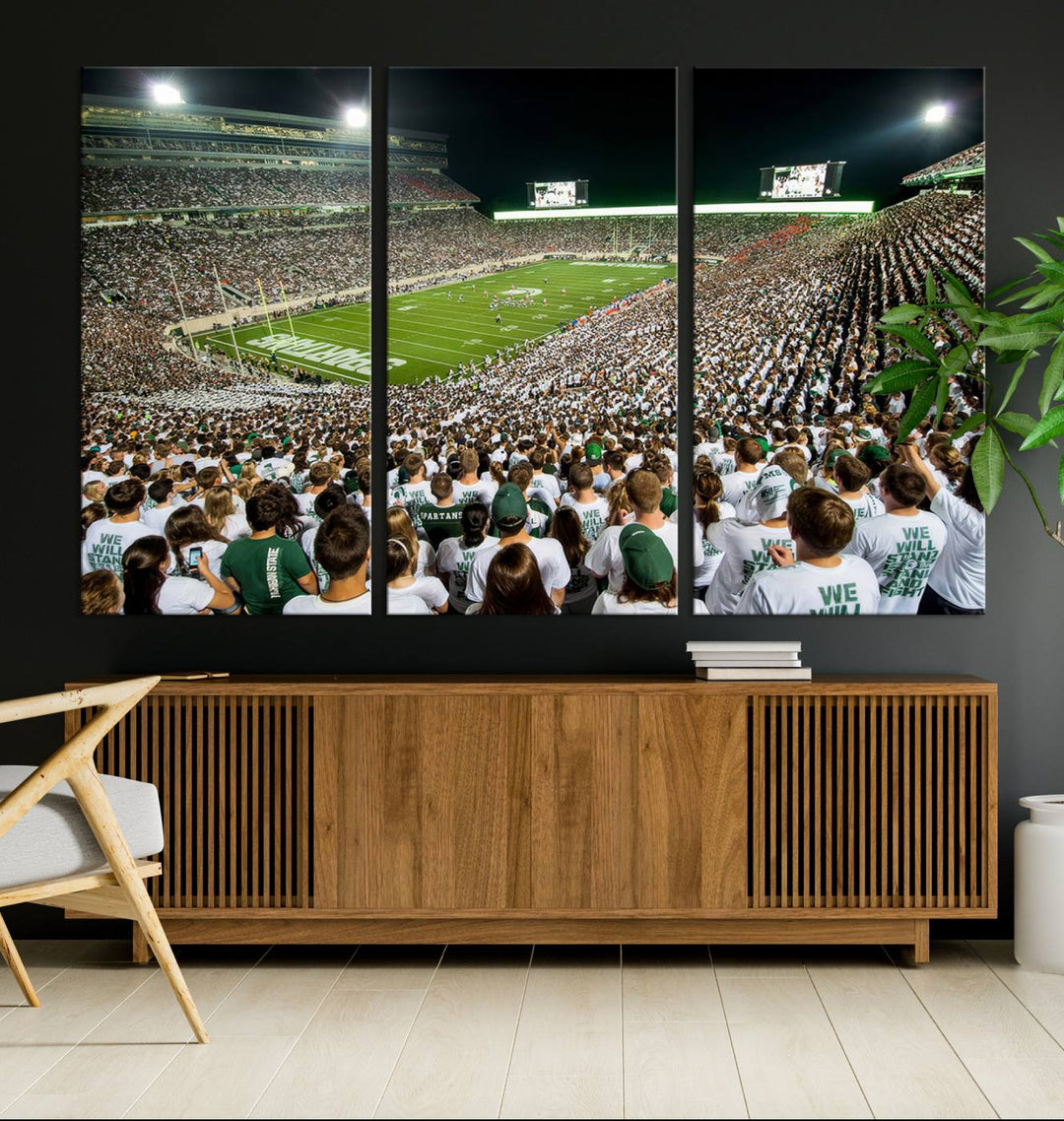 Michigan State Spartans Football Team Print - East Lansing Spartan Stadium Wall Art Canvas Print