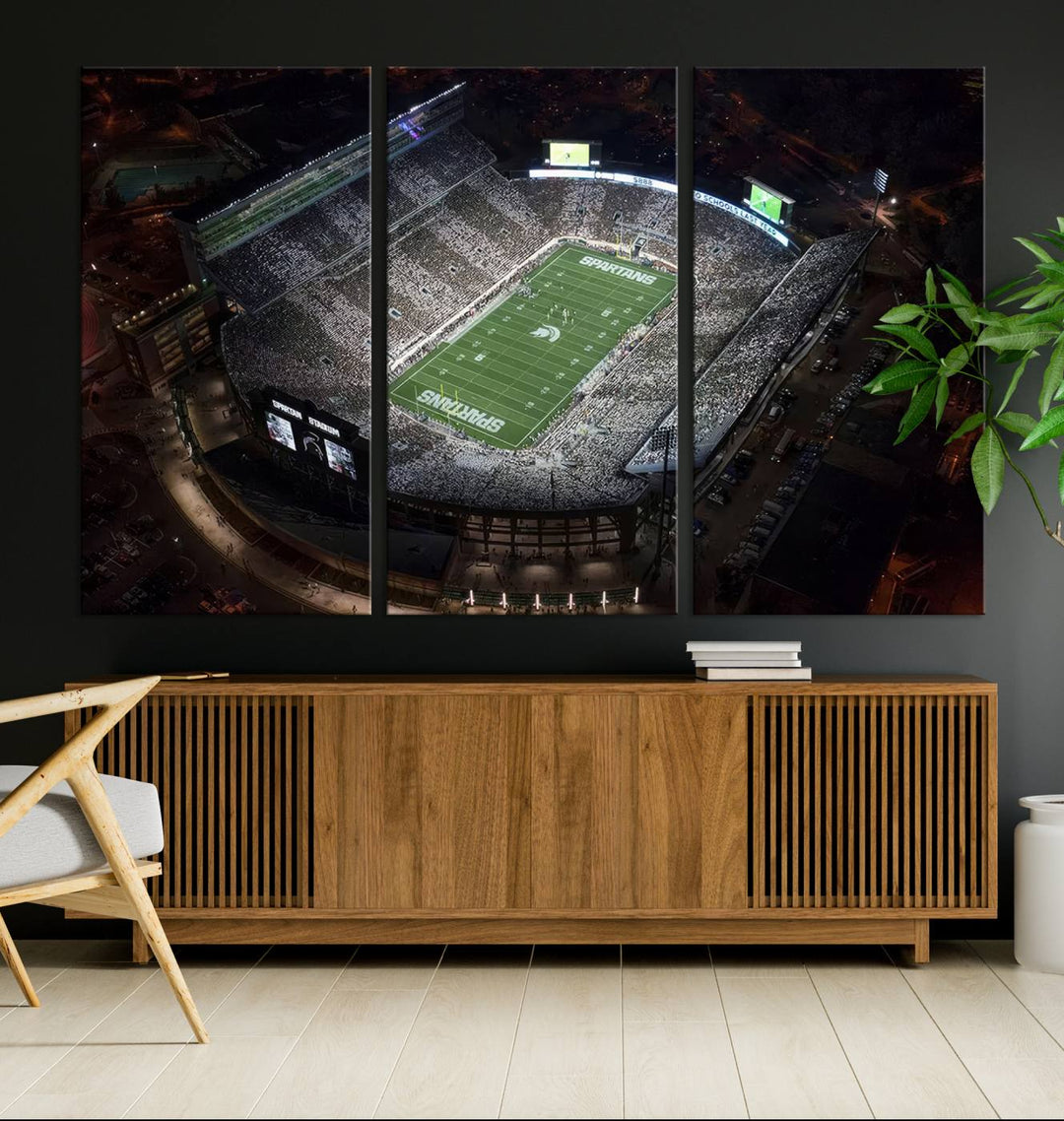 Michigan State Spartans Football Team Print - East Lansing Spartan Stadium Wall Art Canvas Print