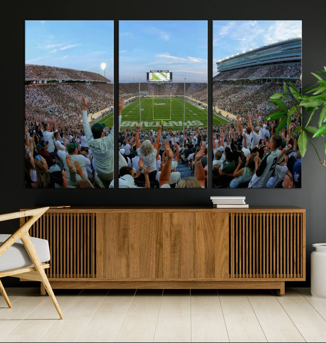 Michigan State Spartans Football Team Print - East Lansing Spartan Stadium Wall Art Canvas Print