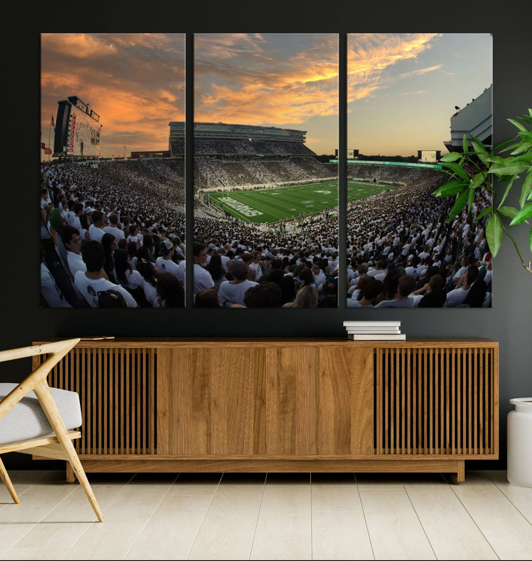 Michigan State Spartans Football Team Print - East Lansing Spartan Stadium Wall Art Canvas Print