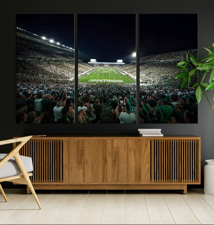 Michigan State Spartans Football Team Print - East Lansing Spartan Stadium Wall Art Canvas Print