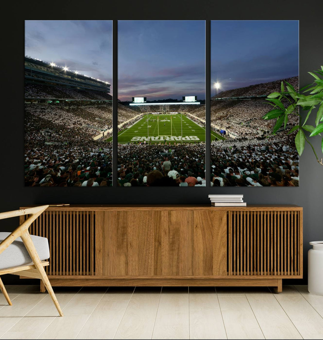 Michigan State Spartans Football Team Print - East Lansing Spartan Stadium Wall Art Canvas Print