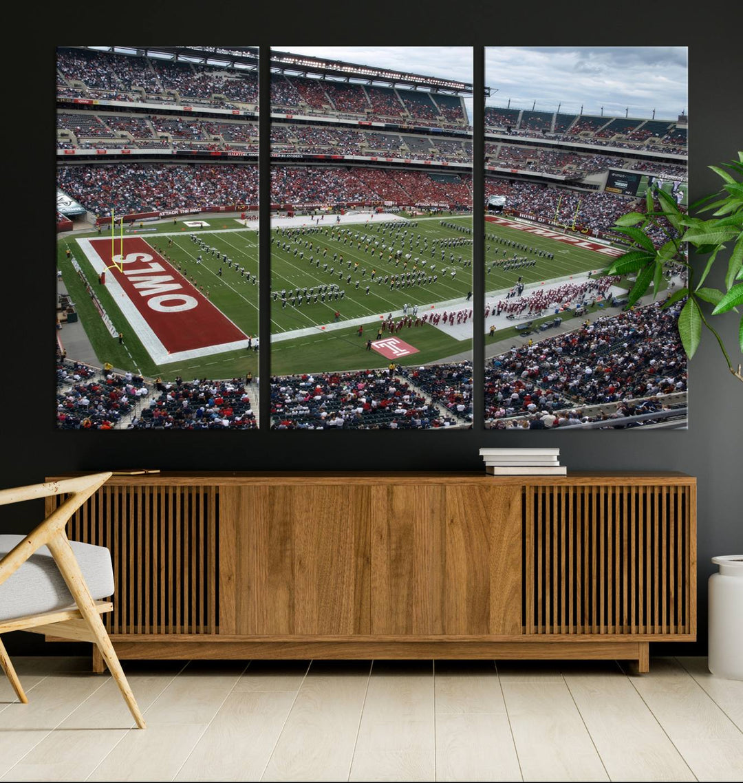 Aerial view wall art of Lincoln Financial Field during a Temple Owls game.