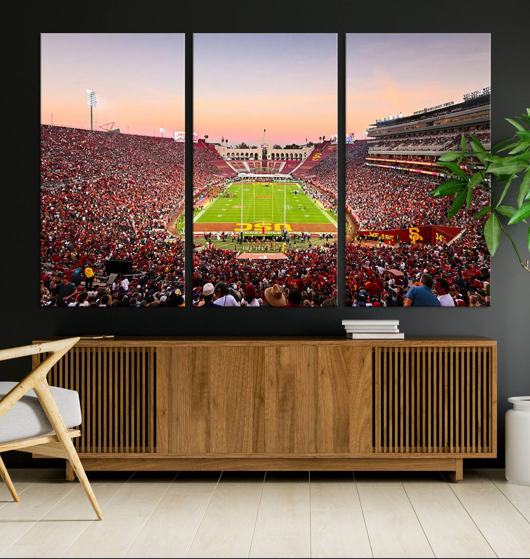 The University of Southern California USC Trojans Football Team Print - Los Angeles Memorial Coliseum Stadium Wall Art Canvas Print