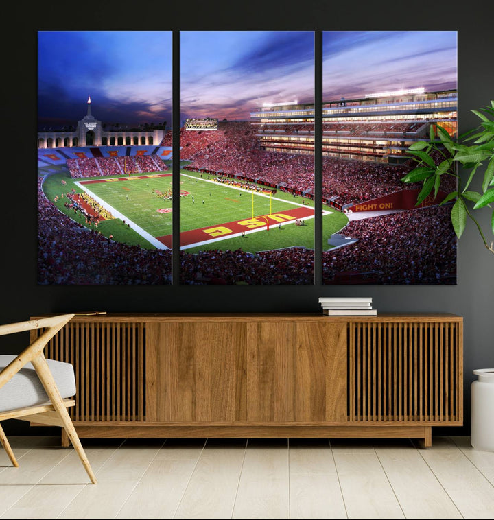 The University of Southern California USC Trojans Football Team Print - Los Angeles Memorial Coliseum Stadium Wall Art Canvas Print