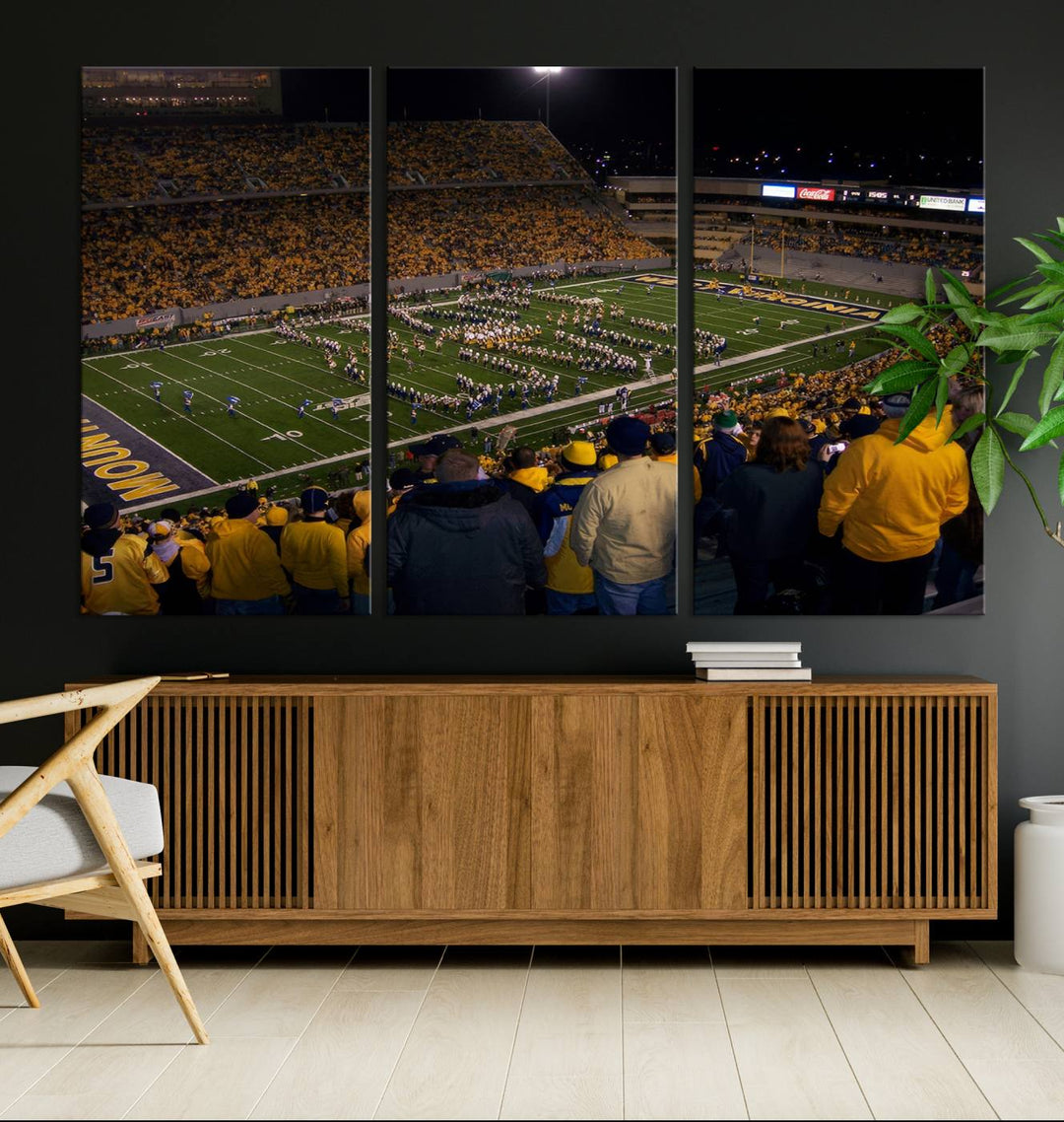 West Virginia Uni Mountaineers Football Team Print - Milan Puskar Stadium Canvas Print Wall Art, Morgantown Print