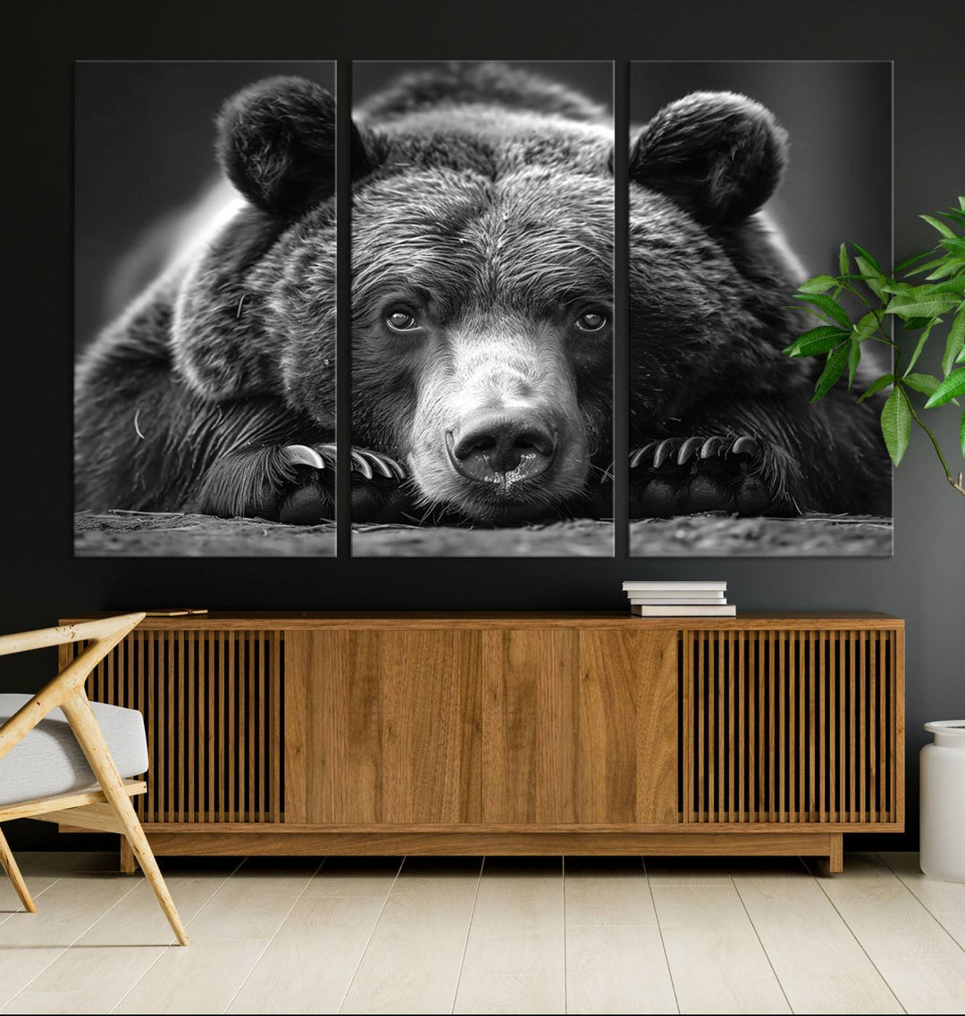 Resting Grizzly Bear Canvas Print | Ready to Hang Wall Art | Rustic Cabin & Farmhouse Decor | Wildlife Art