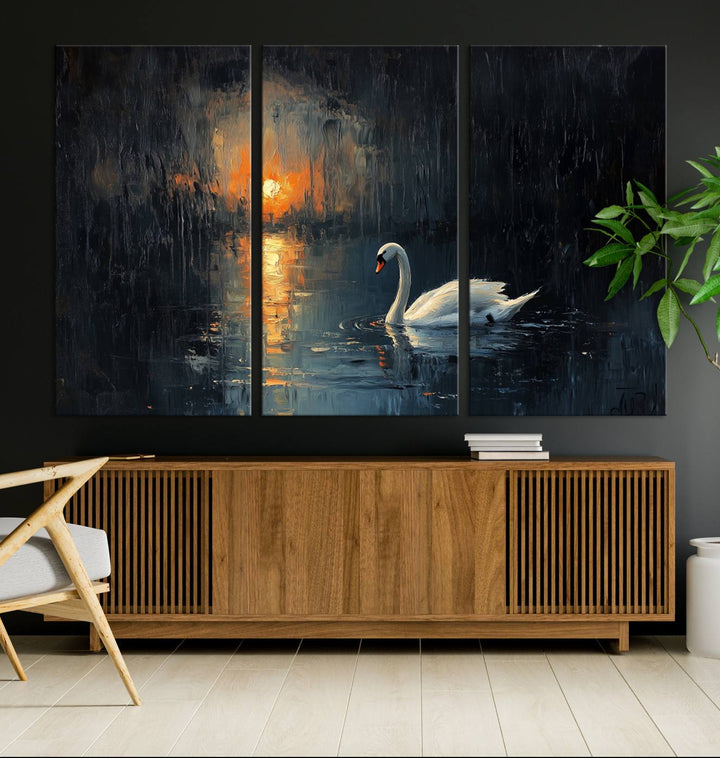 Abstract Swan on Water Wall Art Canvas Print - Elegant Nature Scene for Modern Home Decor