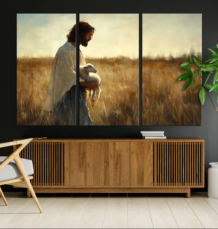 Jesus the Good Shepherd Wall Art Canvas Print - Inspirational Christian Religious Print for Prayer Room Decor