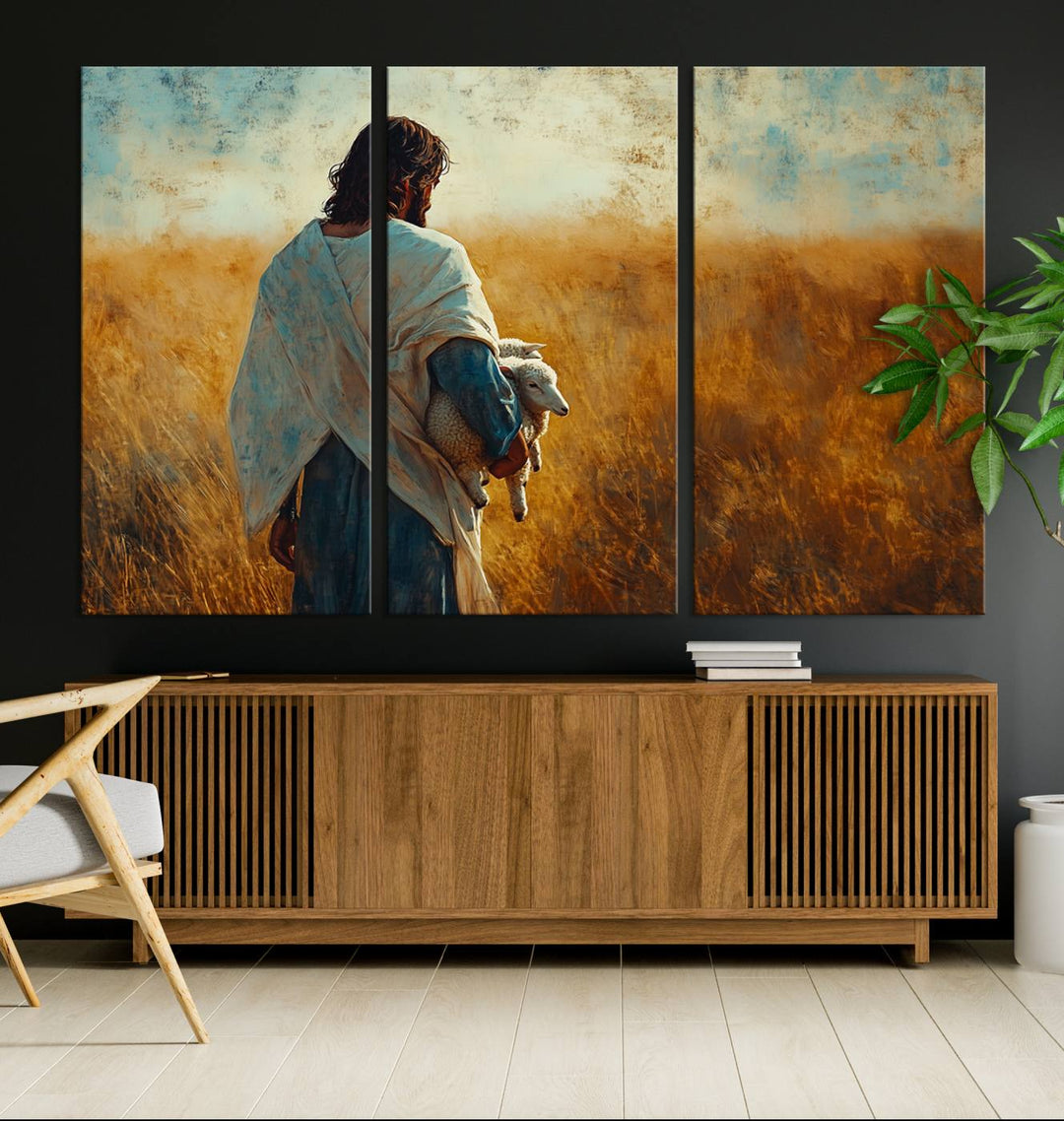 Jesus the Good Shepherd Wall Art Canvas Print - Inspirational Christian Religious Print for Prayer Room Decor