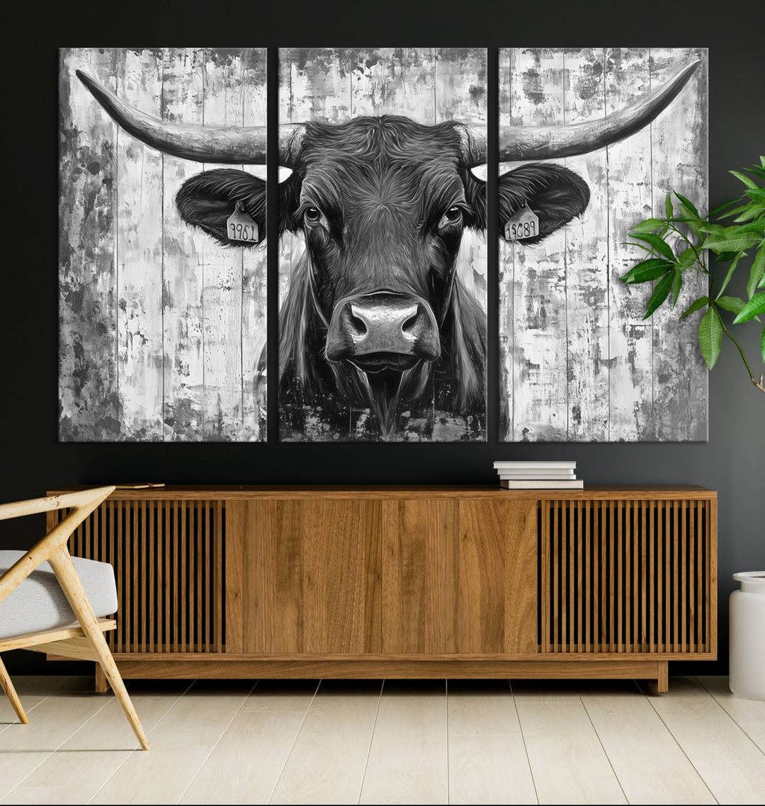 Abstract Longhorn Bull Wall Art Canvas Print - Rustic Texas Western Cow Artwork