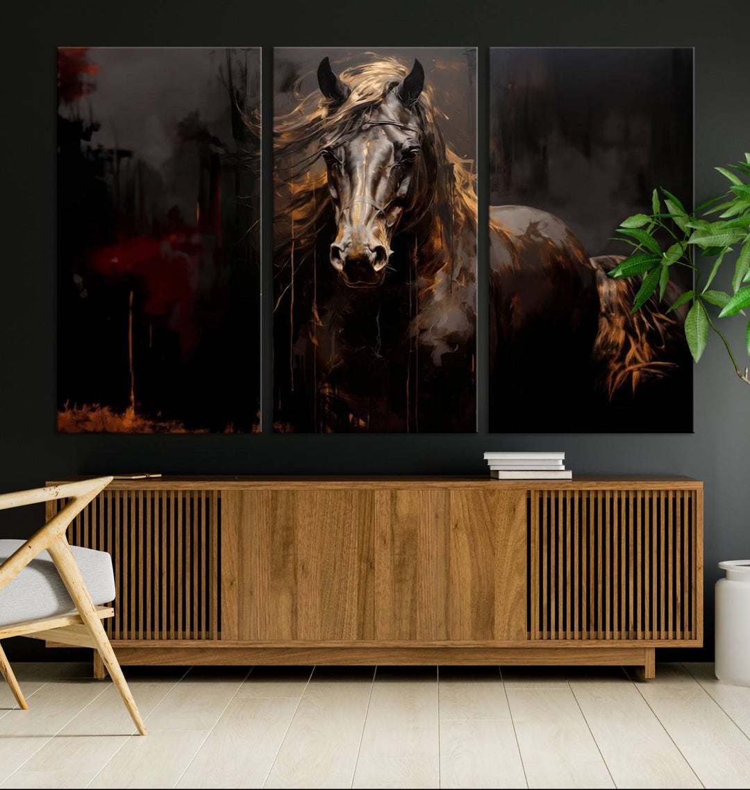 Abstract Black Horse Canvas Print | Abstract Equine Wall Art | Western Decor Print | Horse Lover Gift | Farmhouse & Cabin Wall Art