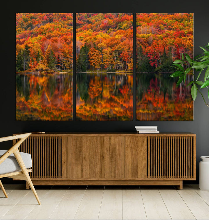 Autumn Reflection Canvas Print, Stunning Fall Foliage Wall Art, Serene Lake Landscape, Perfect Seasonal Decor Print