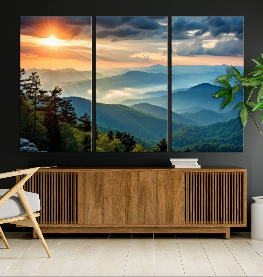 Sunrise Over Mountain Range Wall Art | Canvas Print Ready to Hang | Perfect for Farmhouse Wall Decor, Cabin Wall Art, Nature-Inspired Home