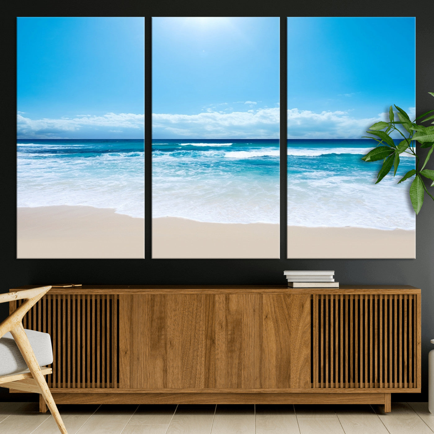 45929-MGV-CV-36X24-Wall Art Canvas Print Shiny Blue Sea and Beach