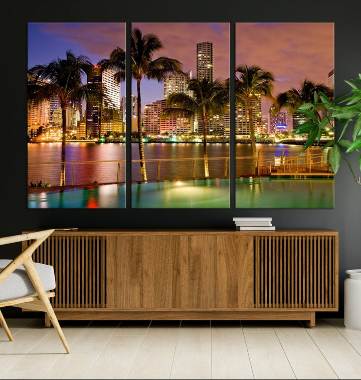 Wall Art MIAMI Canvas Print Miami Skyline with Palms