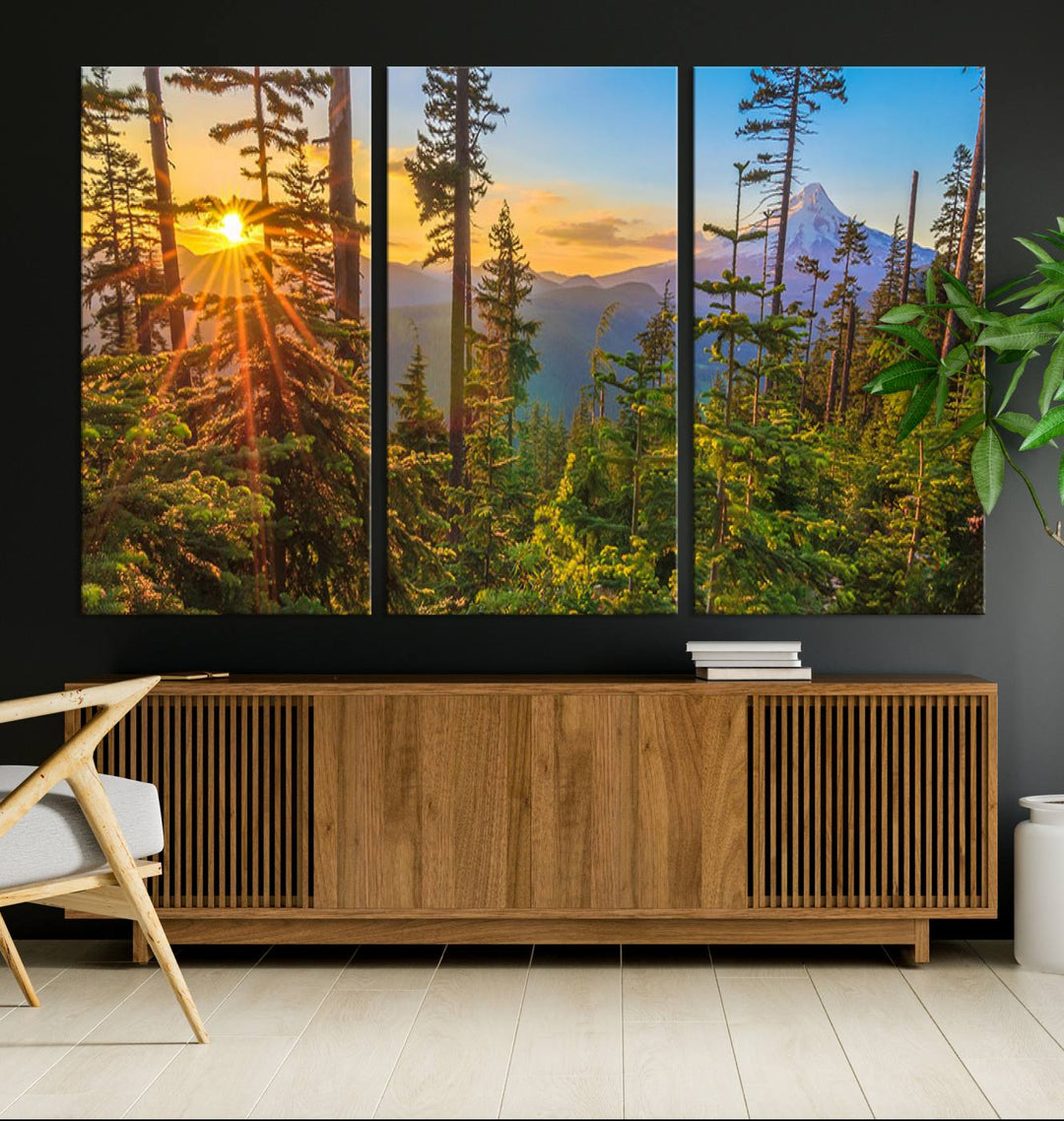 The kitchen features a Red Leaves on Trees landscape canvas print, perfect for nature lovers.