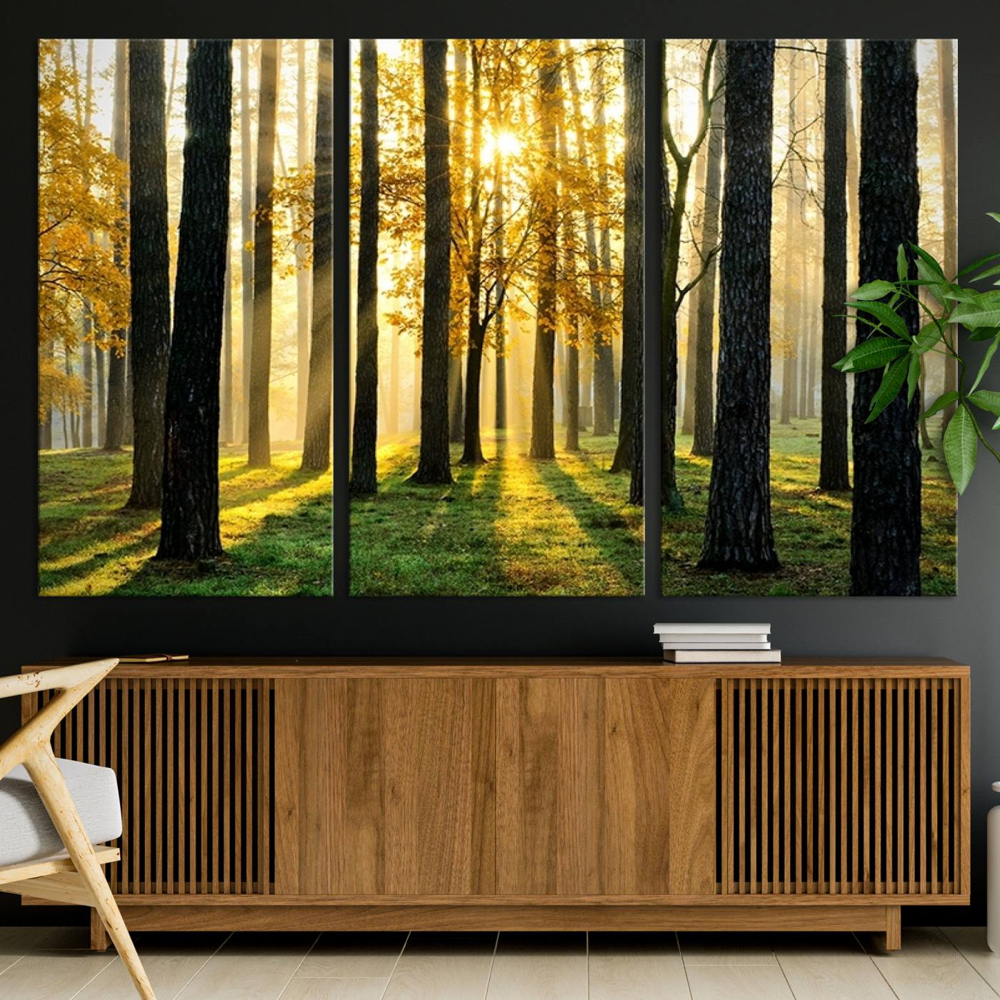 60024-MGV-CV-36X24-Sunlit Forest Wall Art Canvas Print - Large Framed Woodland Wall Art for Home or Office Decor, Rustic Nature Scene with Golden Light