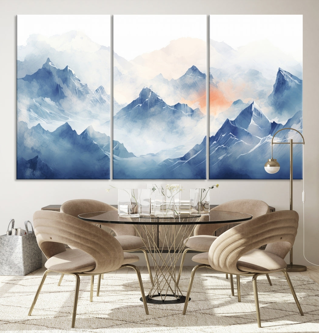 Blue Orange Abstract Mountain Wall Art