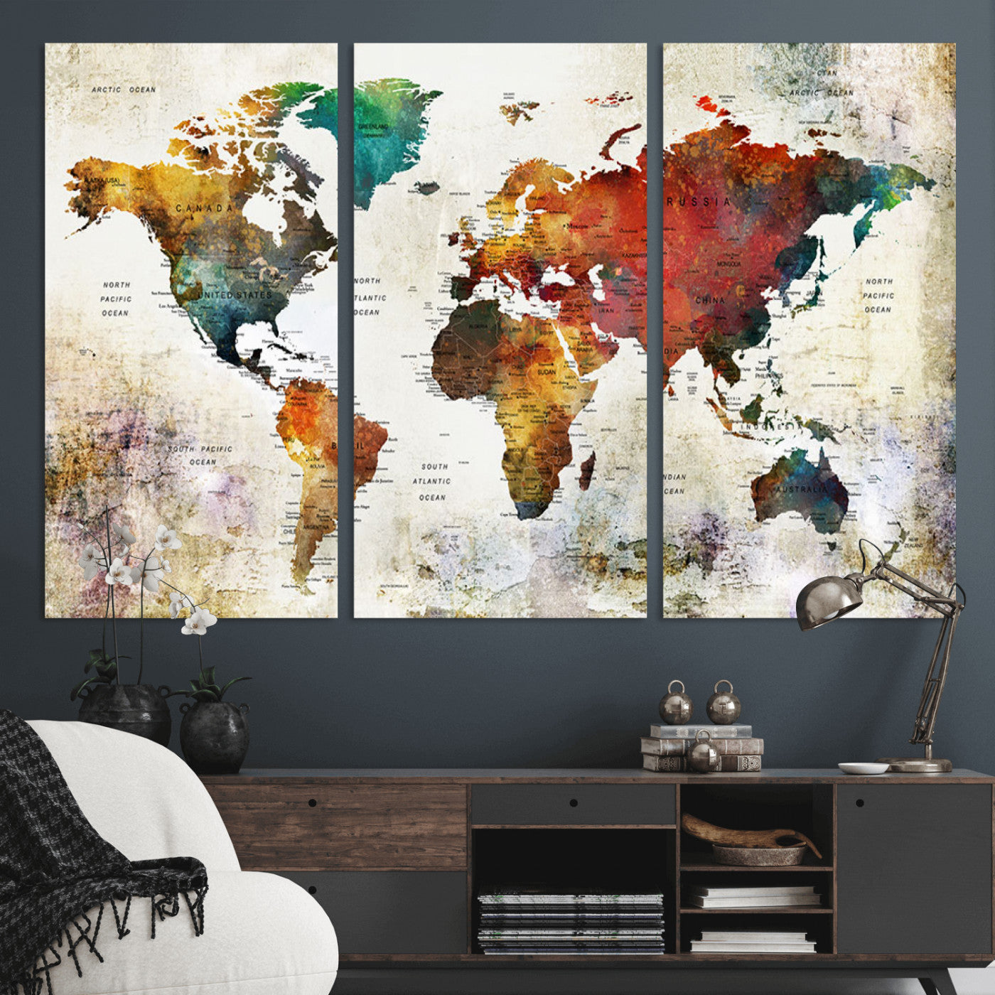 -Push Pin World Map Canvas Print – Framed Wall Art for Couples to Track Their Travels – Anniversary