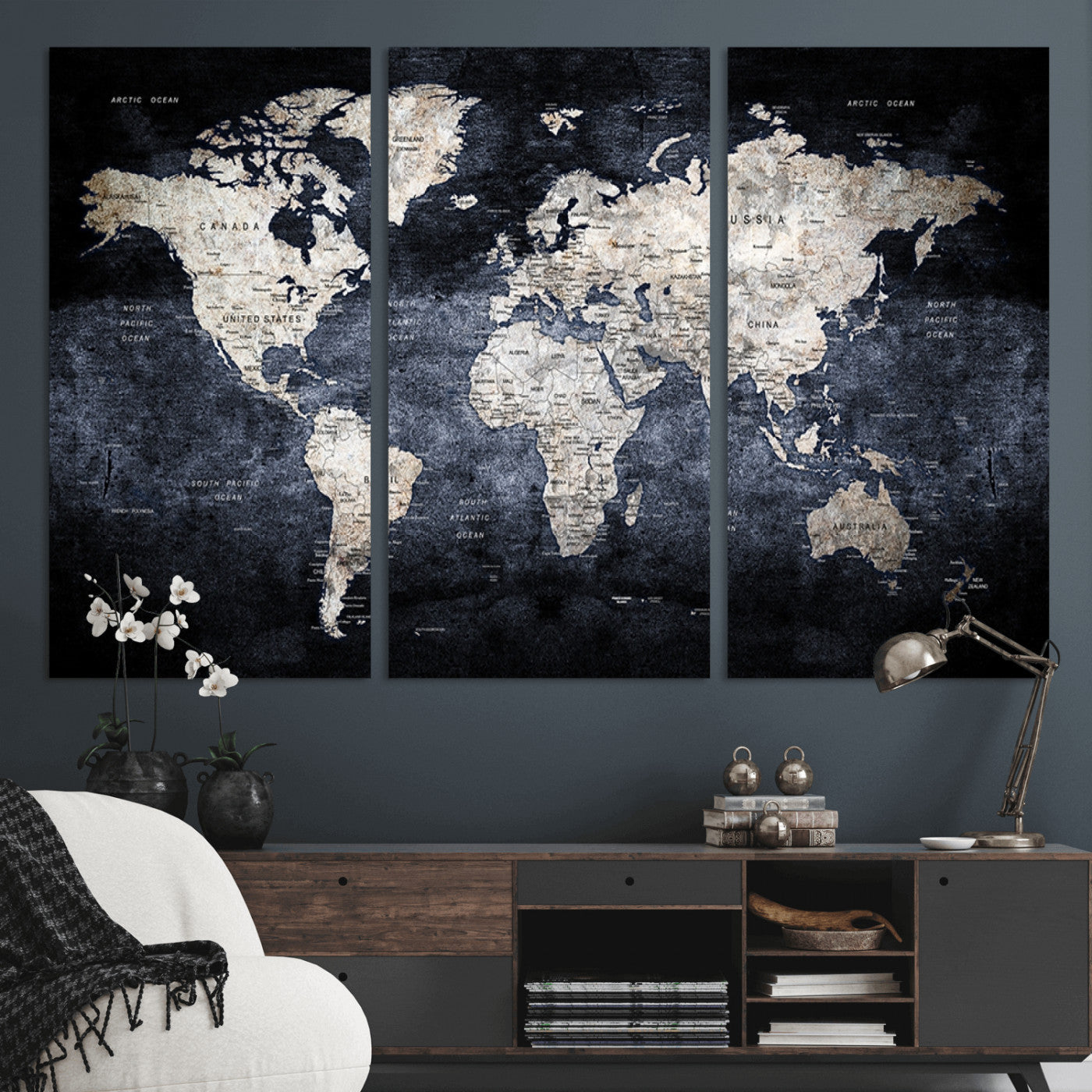 MGV-CV-48X32-3P - World Map Wall Art Canvas Print for Home and Office Decor