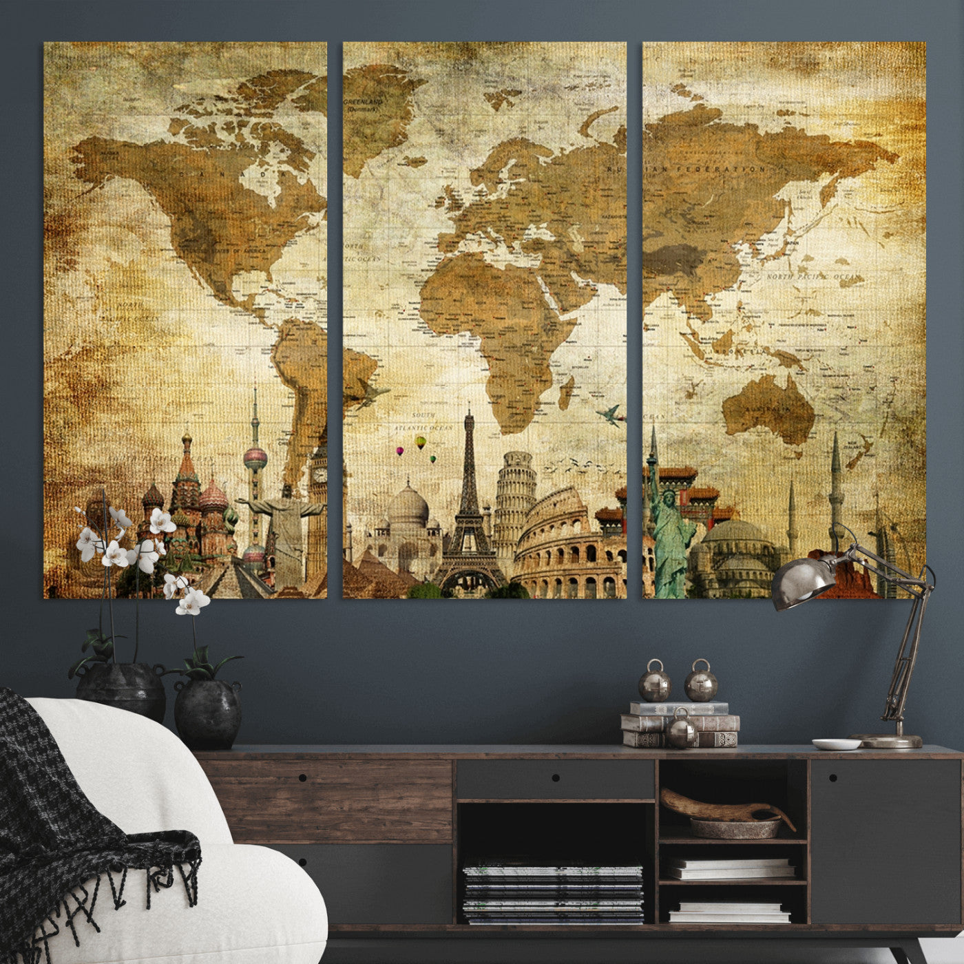 MGV-CV-48X32-3P - Push Pin World Map Canvas Print – Framed Wall Art for Couples to Track Their Travels – Anniversary