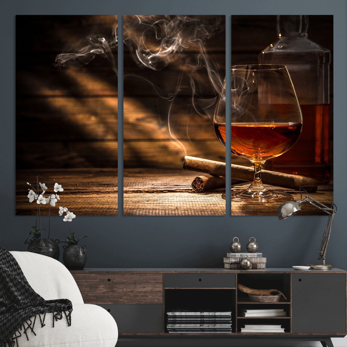 MGV-CV-48X32-3P - Whiskey and Cigar Wall Art Canvas Print