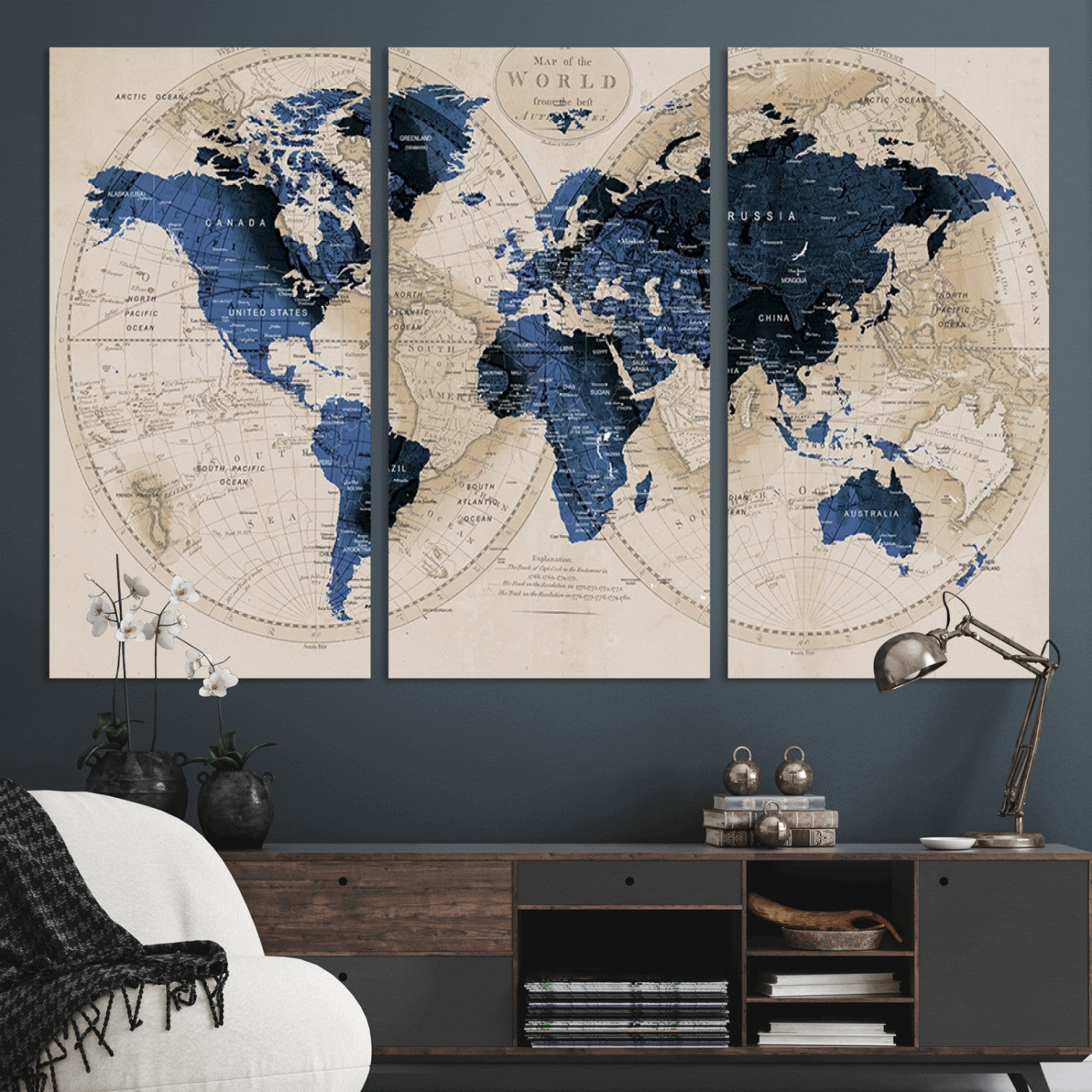 MGV-CV-48X32-3P - World Map Wall Art Canvas Print for Home and Office Decor