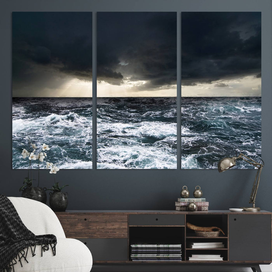 An Ocean and Storm Canvas Art Print, perfect for ocean lovers.