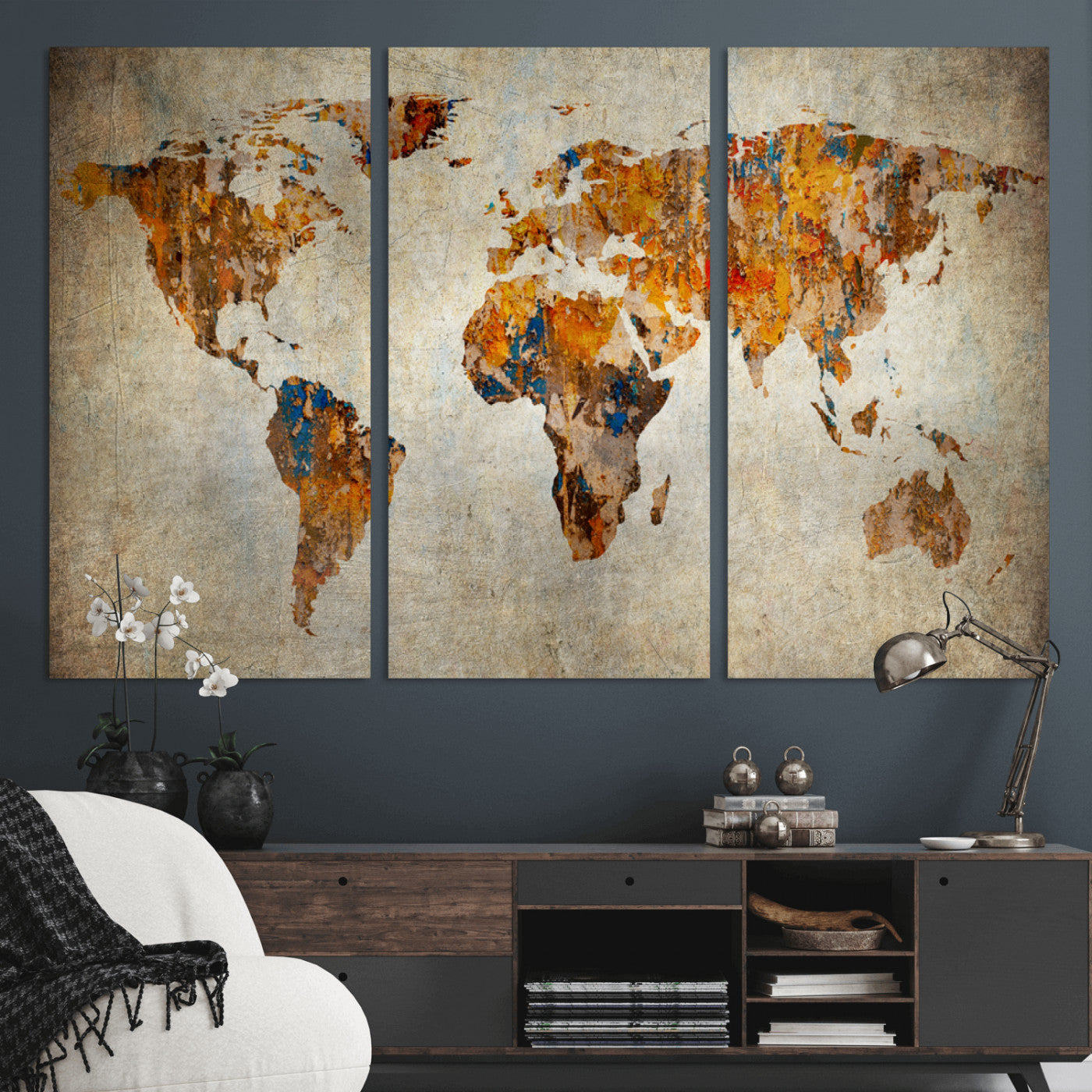 MGV-CV-48X32-3P - Push Pin World Map Canvas Print – Framed Wall Art for Couples to Track Their Travels – Anniversary