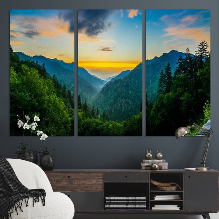 The Glamorous Landscape Canvas Wall Art is featured in the dining room.