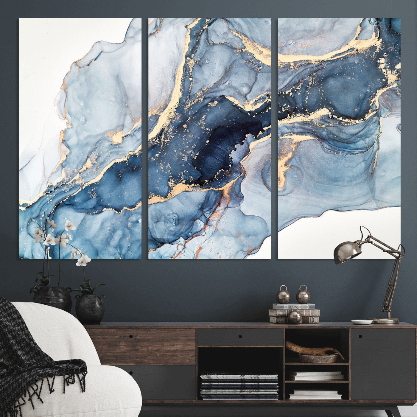 33782-MGV-CV-36X24-Abstract Art Print - Blue Abstract Canvas Wall Art Print Abstract Art Fluid Effect Marble Wall Art