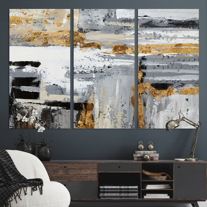 The Abstract Painting Canvas Wall Art in gray tones radiates modern elegance.