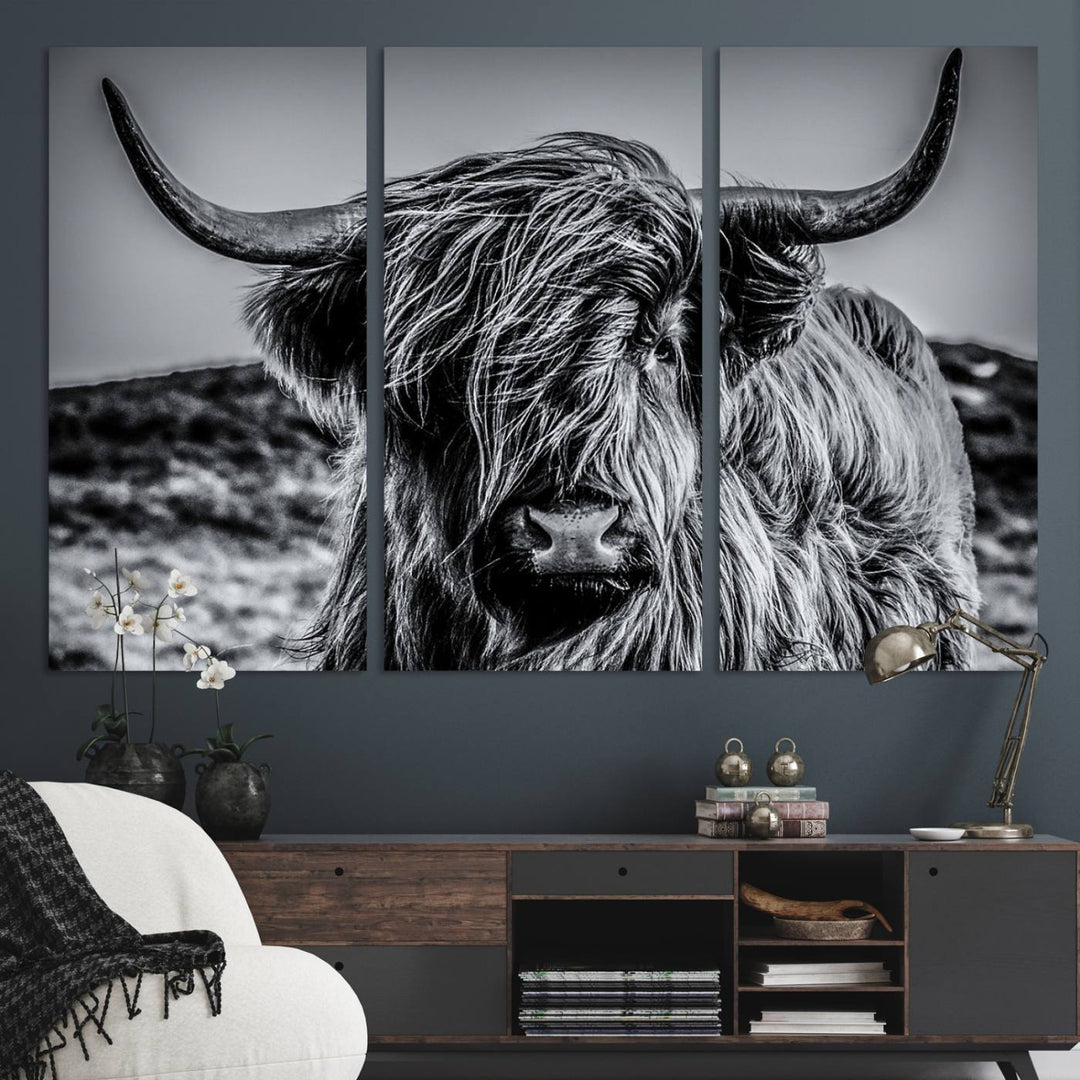 The Black and White Cow Wall Art Canvas Print is displayed.