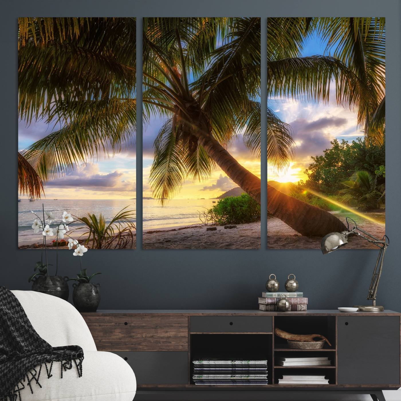 49751-MGV-CV-36X24-Tropical Island Sunset on the Beach Palms Wall Art Canvas Print