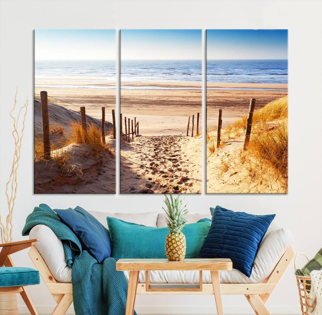 Serene Beach Path Canvas Art, Giclee Canvas Print with Gallery Wrap, Coastal Sand Dunes Wall Art Featuring Canon Print Quality