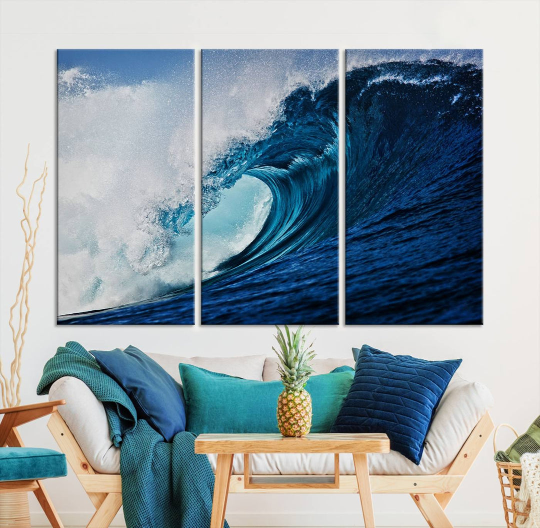 Ocean Wave at Sunset Canvas Art, Large Wall Print of Vibrant Water Waves, Coastal Art for Living Room and Dining Room Decor