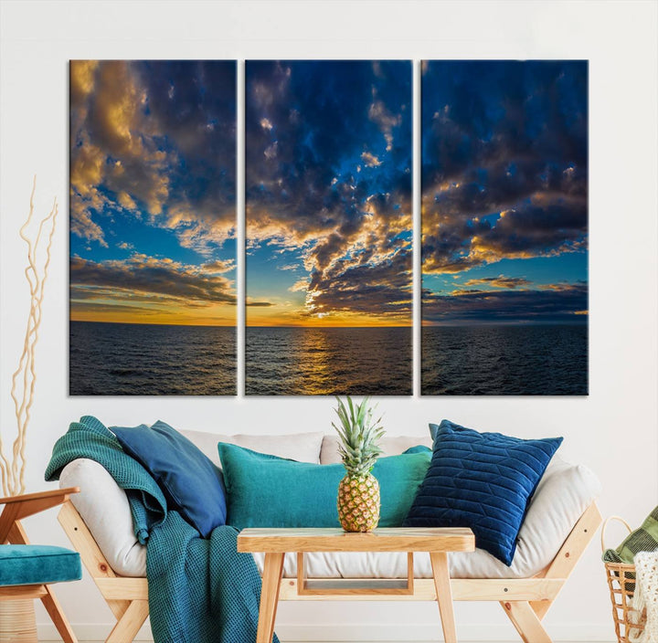 Dramatic Ocean Sunset Canvas Art, Panoramic Seascape Wall Art, Giclee Canvas Print with Canon Quality for Coastal Decor