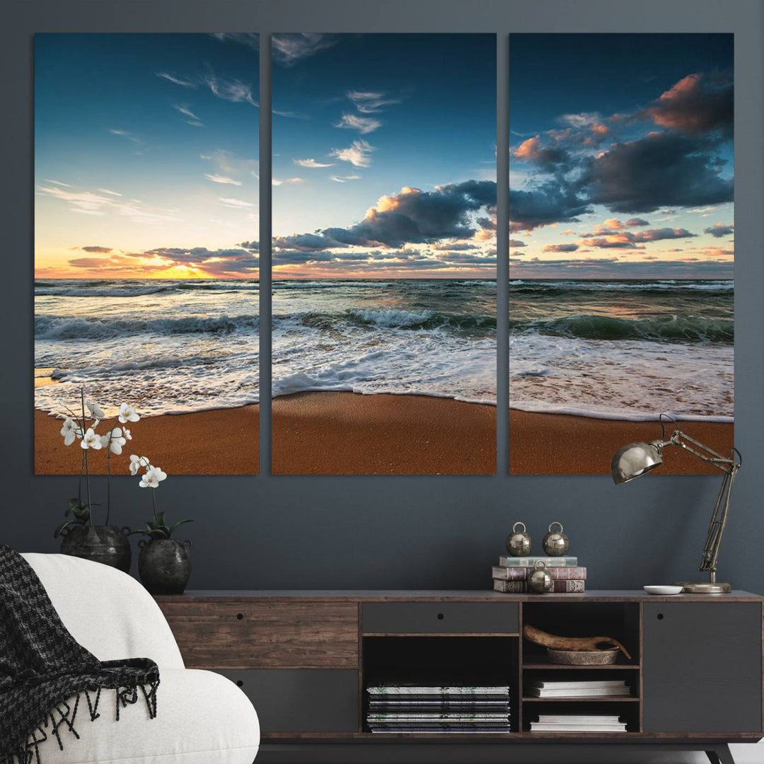 Ocean Beach Wall Art Canvas Print hangs prominently.