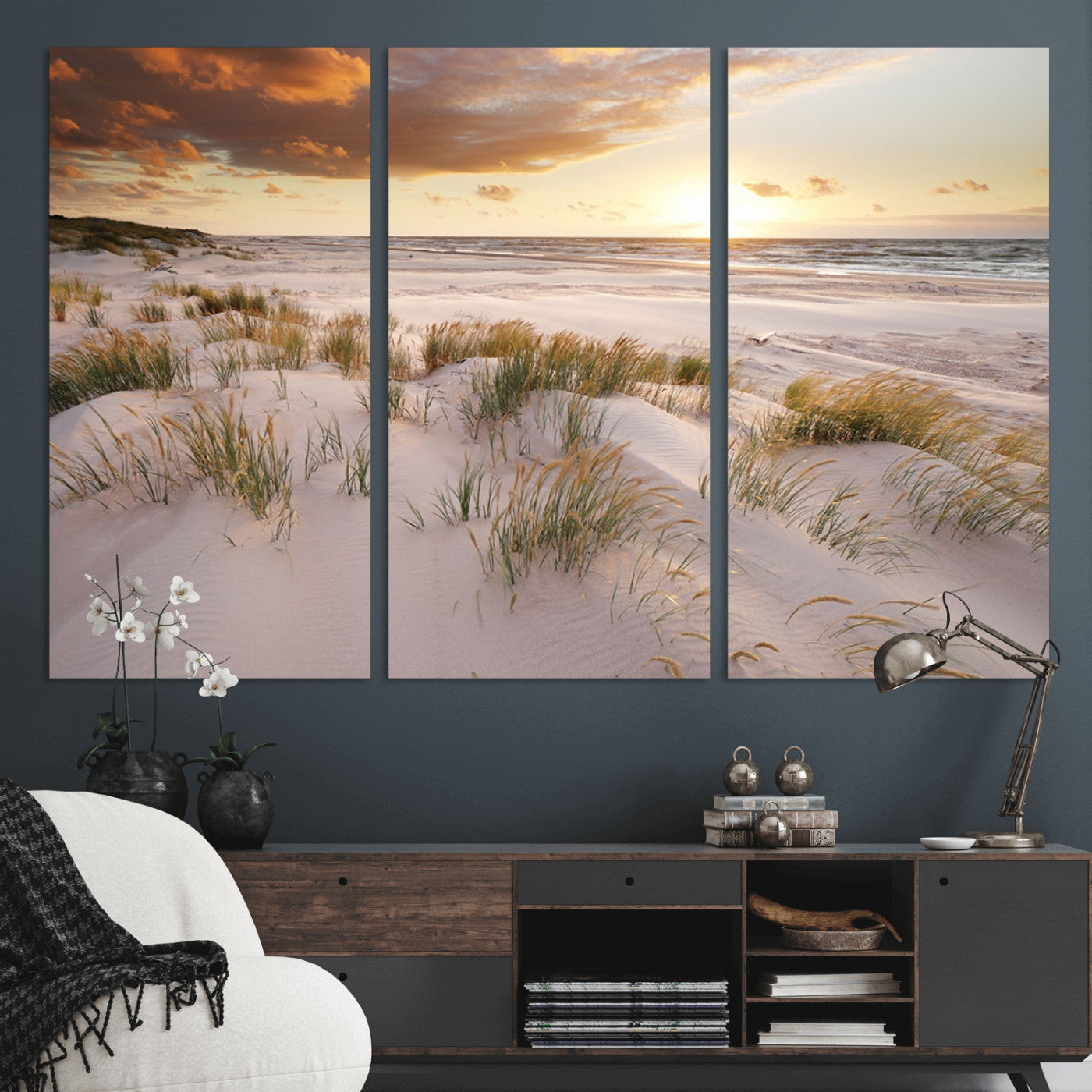 MGV-CV-48X32-3P - Flight Over Coastal Beach Landscape, Flight Over Coastal Beach Print Canvas Wall Art