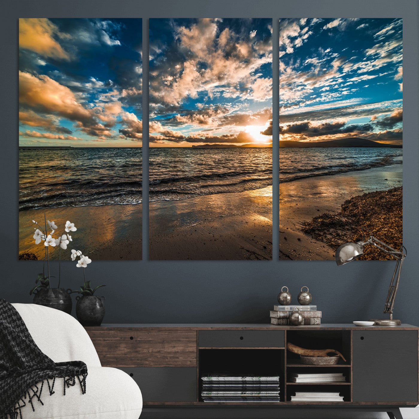 MGV-CV-48X32-3P - Beach Wall Art - Stunning Ocean Sunset Canvas Print with Coastal Design for Elegant and Relaxing