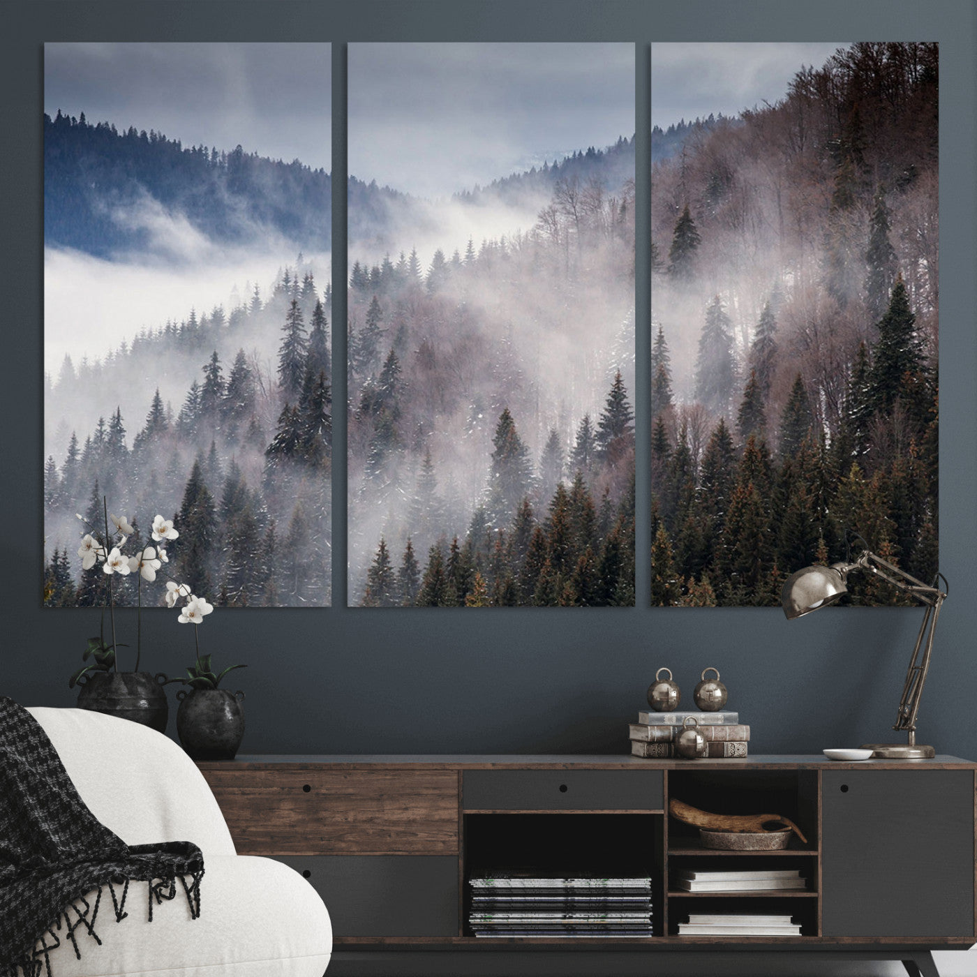 MGV-CV-48X32-3P - Beautiful Rising Fog in Winter Mountain Landscape - Framed Rising Fog in Winter Mountain Canvas