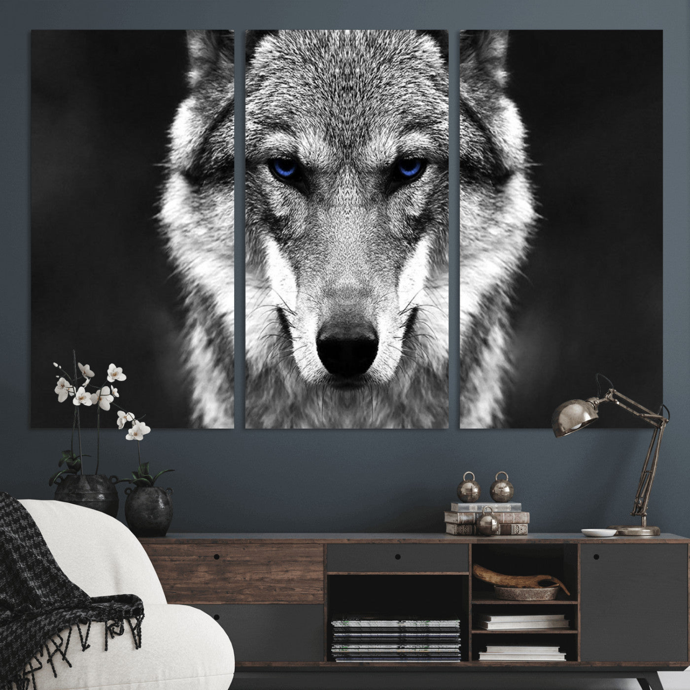 MGV-CV-48X32-3P - Black and White Wild Wolf Wall Art Canvas Print
