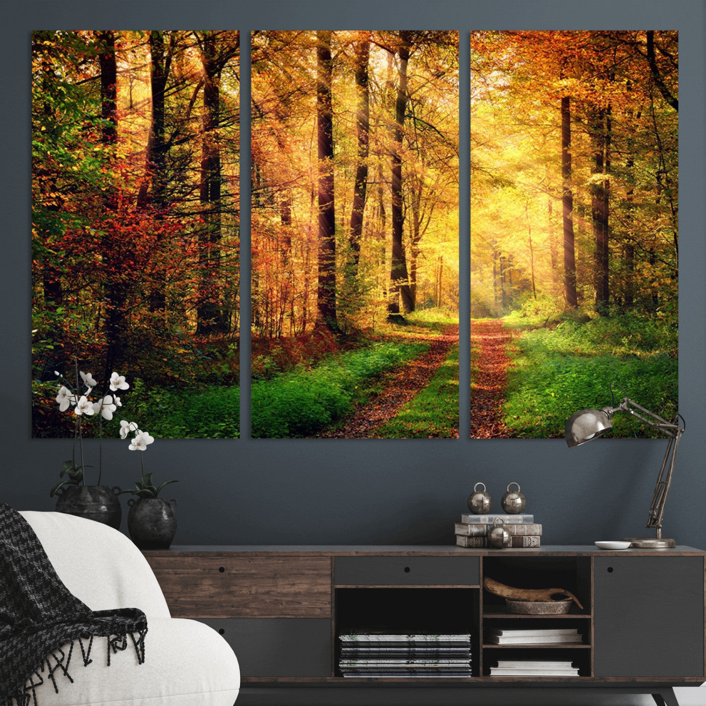 MGV-CV-48X32-3P - Forest Fall Wall Art Print - Sunlight Through Trees Wall Art Canvas Print
