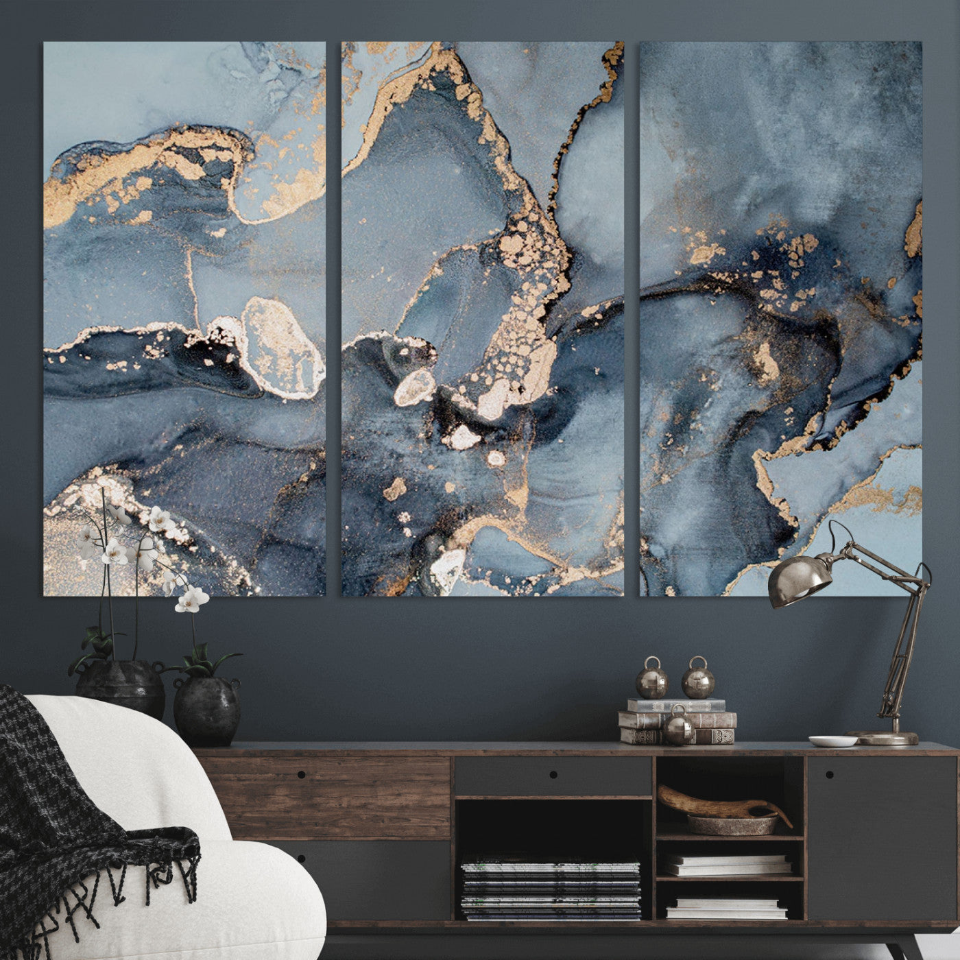 MGV-CV-48X32-3P - Multipanel Marble Fluid Effect Wall Art Abstract Canvas Wall Art Print