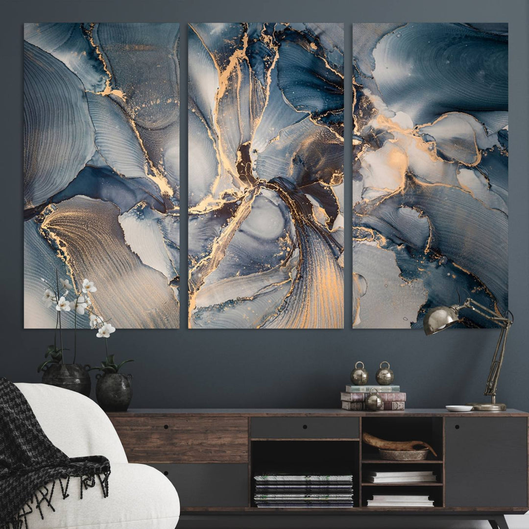 Abstract wall art canvas print is displayed prominently, adding a modern touch to the decor.