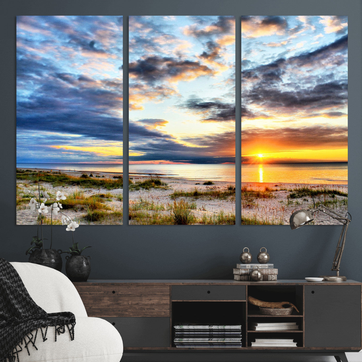 MGV-CV-48X32-3P - Sunset On The Ocean Wall Art Canvas Print