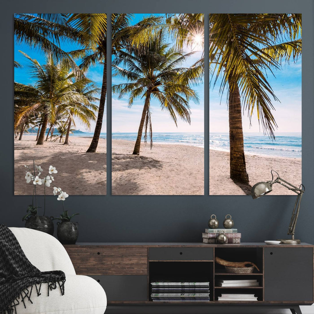 The Palm Beach Tropical Island Canvas Print is perfect wall art for a sunny beach vibe.